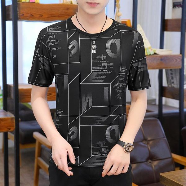 Camisetas masculinas Summer Ice Silk Manga Curta Camiseta Elástica Respirável Secagem Rápida Esportes Meia Manga Para Todos os Jogos