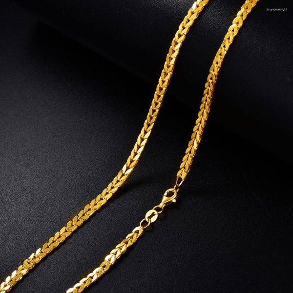 Correntes maciças de ouro amarelo 24 quilates feminino espiga da sorte colar de elos de corrente 40-45 cm