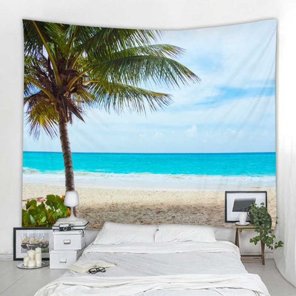 Wandteppiche, blauer Himmel, Strandlandschaft, Druck, Wandteppich, preiswerter Wandbehang, Wandteppich, Wandkunst, Dekoration