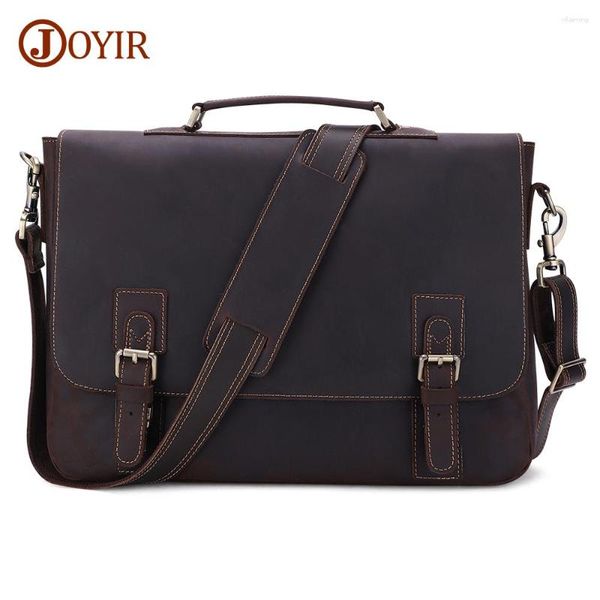 Cartelle da lavoro JOYIR Borsa da uomo per laptop da uomo in pelle di cavallo pazzo Borsa da viaggio messenger da uomo vintage con valigetta originale