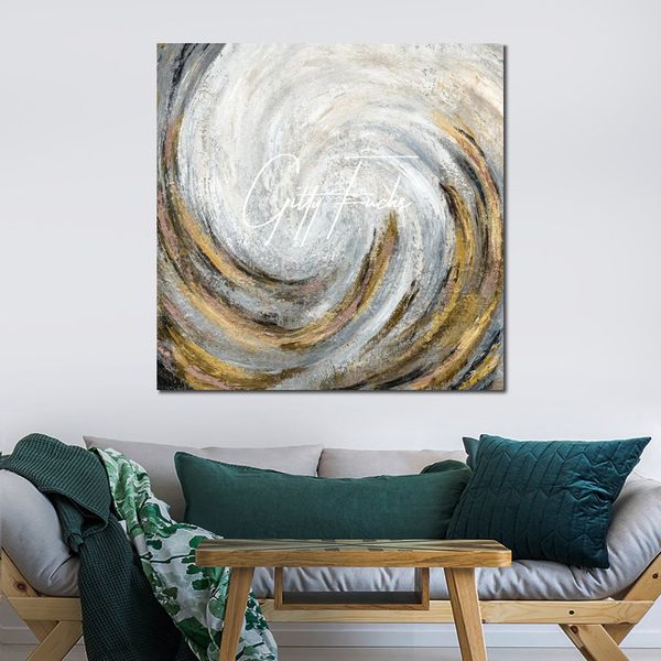 Arte su tela ebraica strutturata Golden Swirl Abstract Splitting the Sea Dipinti ad olio fatti a mano Decorazioni da parete astratte contemporanee