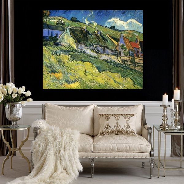 Pittura a olio di Vincent Van Gogh di alta qualità Un gruppo di cottage fatti a mano su tela Paesaggio Home Decor per camera da letto