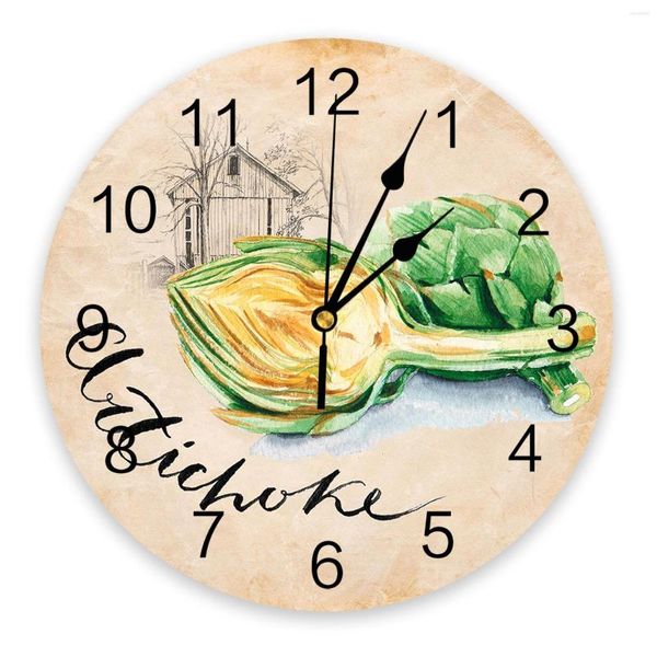 Orologi da parete Vintage Vellum Acquerello Carciofo Grande orologio da pranzo Ristorante Cafe Decor Rotondo Silenzioso Decorazione domestica