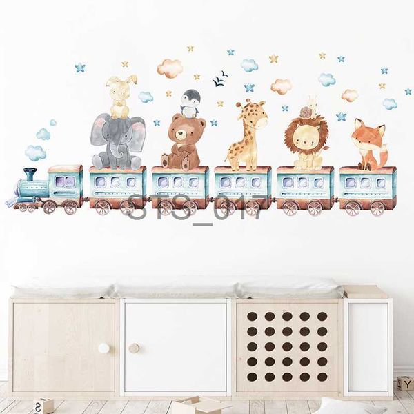 Diğer dekoratif çıkartmalar bebek odası duvar çıkartmaları karikatür hayvan tren fil zürafa duvar çıkartmaları çocuklar için oda kreş odası yatak odası çıkartmaları duvarpapper x0712