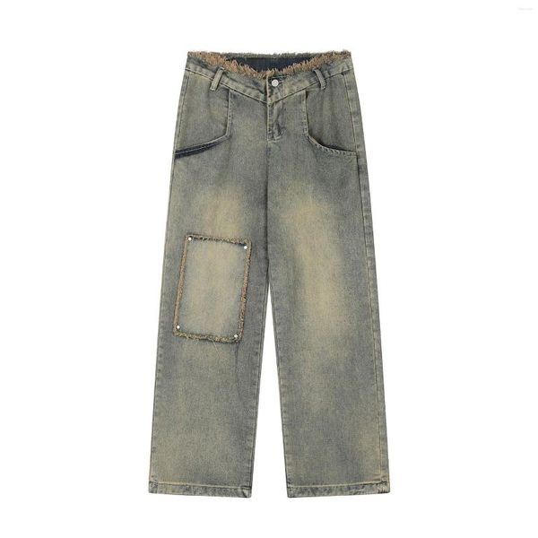 Herren Jeans Mode Vintage Vibe Stil Hosen High Street Loose Fit Retro Y2K Hip Hop Denim Hosen Persönlichkeit Design