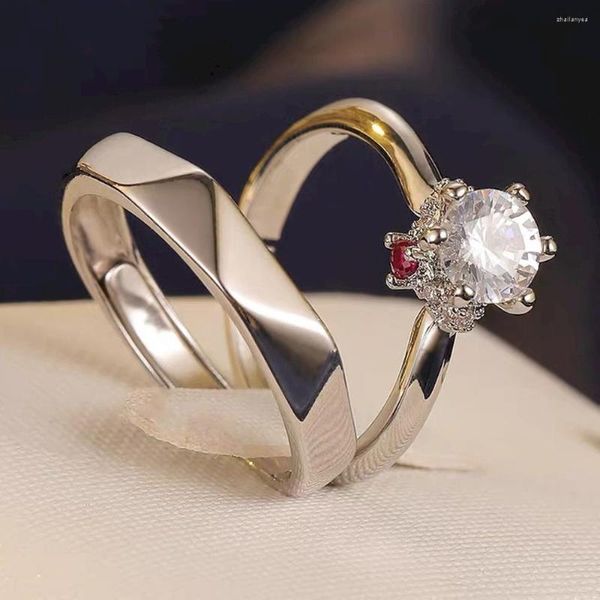 Alianças de Casamento 1 Par Banhado a Cobre Platinum Ct Seis Garras Rhombus Anel Casal Homens Largura 3,8mm Jóias de Dedo Atacado