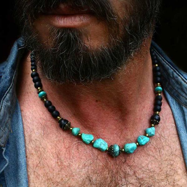 Anhänger-Halsketten: Türkise Halskette für Männer / Bohemian-Halskette / Türkise Edelstein-Halskette / Schmuck für Männer / coole Halskette für Männer HKD230712