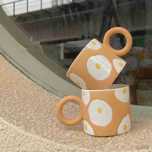 Tazze Bella tazza dipinta a mano Uovo in camicia Tazza in ceramica Tazza per la colazione a casa Tazza da latte Tazza da caffè con manico R230712