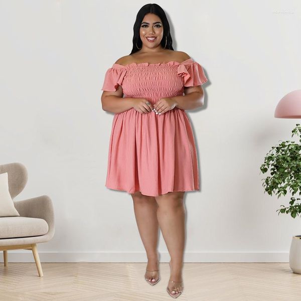 Vestidos plus size WUHE ombro de fora feminino 2023 verão sexy babados manga borboleta estilo praia solto vestido curto evasê