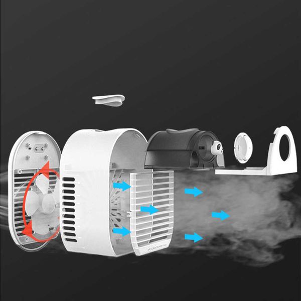 Ventilatori elettrici Condizionatore portatile Condizionatore d'aria evaporativo ricaricabile tramite USB Velocità della ventola Umidificatore regolabile Ventilatore di raffreddamento dell'aria