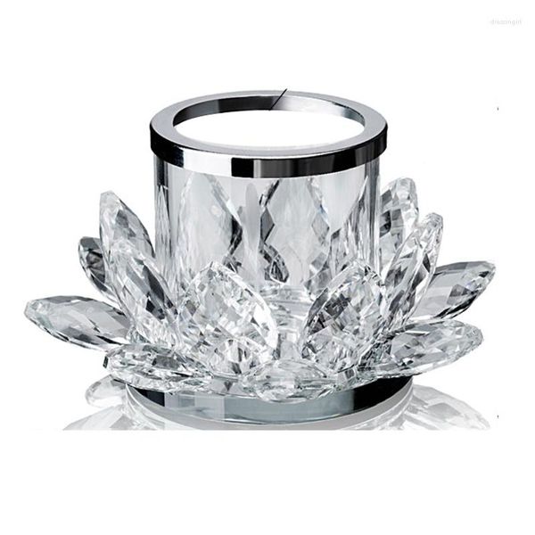 Candle Holders Crystal Handcrafts Ornaments Lotus Flower Glass Clear Tealight Table Wedding Centerpieces