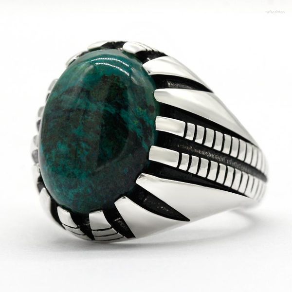 Cluster Rings Real 925 Серебряный серебряный серебряный кольцо для мужчин винтаж натуральный счастливчик зеленый драгоценный камень мужской турецкий подарки ручной работы