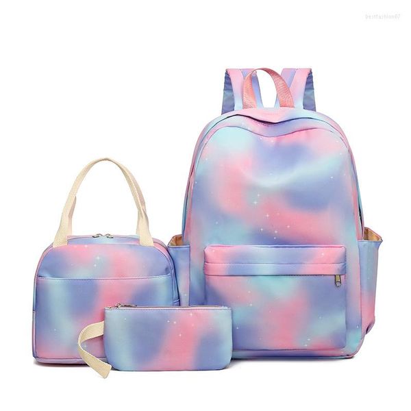 Bolsas escolares 3 pçs/conjunto mochila para adolescentes meninas crianças estudantes grande capacidade bolsa impermeável com almoço