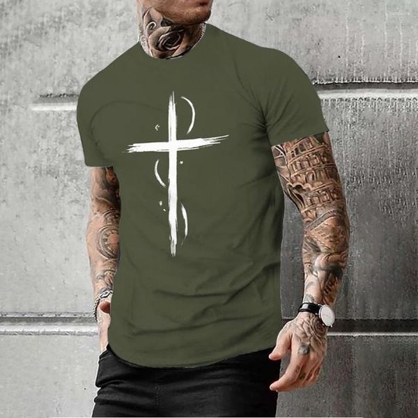 Erkek Tişörtleri 2023 Üst düzey T-Shirt İsa Çapraz Trendi Basit 3D Baskı Kısa Kollu Gevşek Nefes Alabilir Üstler Yaz Moda