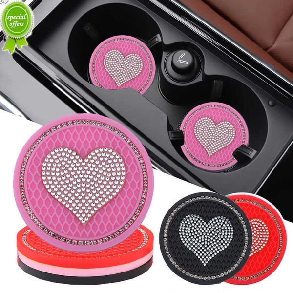 2 pezzi a forma di cuore sottobicchiere per auto tappetini per tazze d'acqua interni per auto portabicchieri con diamanti inserto tappetino antiscivolo gadget decorazioni accessori per auto