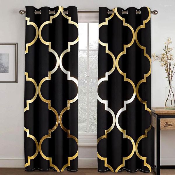 Cortina luxuosa preta abstrata geométrica 100 130 cortinas finas para janelas para sala de estar, quarto, decoração, 2 peças