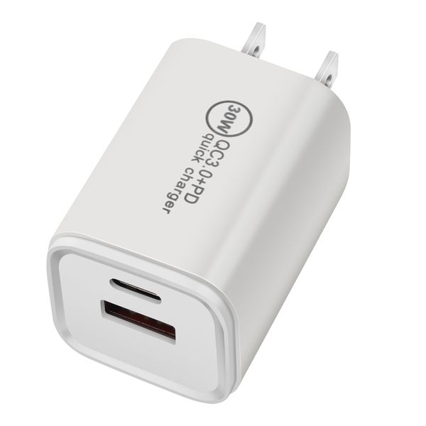 Adattatore di ricarica rapida GaN 30W Caricatore da parete a doppia porta Supporta caricabatterie rapidi protocollo PPS adatto per telefono cellulare Apple Samsung PD Ricarica rapida