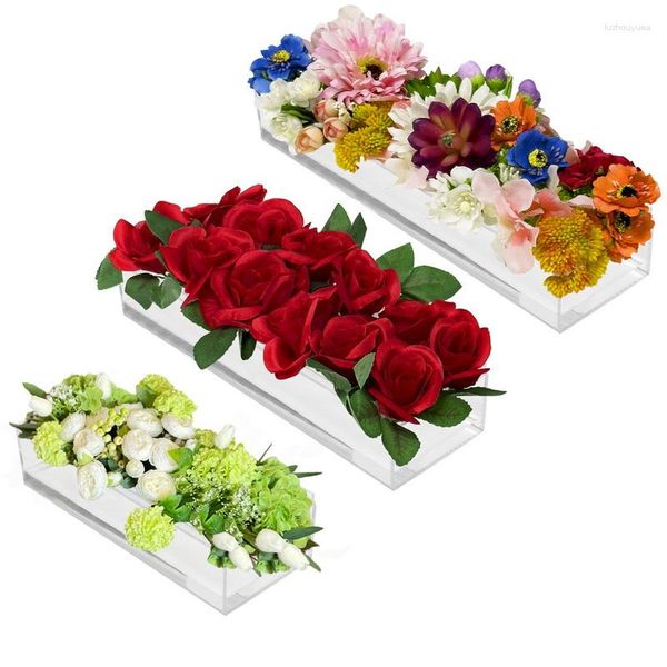 Vasen klare acrylblüte rechteckige Vase für Esstisch Hochzeit Dekoration Rosen Geschenkbox mit Licht 1PCs