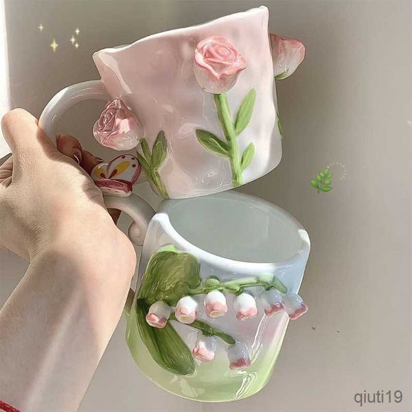 Крупки в стиле Girl Heart Coffee Cufe High Value Tulip Ceramic Cup Design Творческий трехмерная кружка день рождения день Святого Валентина R230712