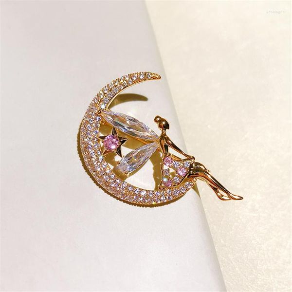 Broschen Luxus Strass Mond Stern Winkel Pins Kristall Brosche Für Brautstrauß Schärpe Blume Pin Engagement Zubehör Schmuck