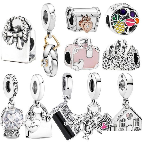 Anhänger 925 Silber Fit Pandora Charm Armband Rosa Reise Shop Tasche Charms Set Anhänger DIY Feine Perlen Schmuck Drop Lieferung Home Garde Dhk5A