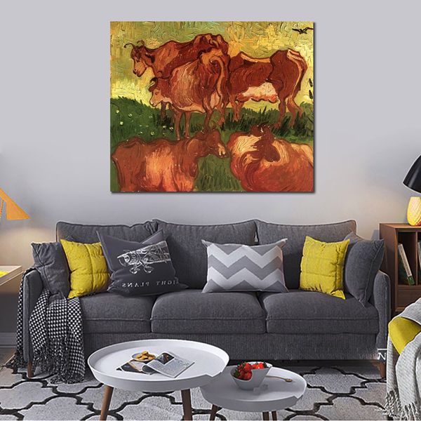 Impressionista Arte em Lona Vacas Vincent Van Gogh Pintura Feito à Mão Reprodução a Óleo Moderna Decoração de Quarto de Hotel