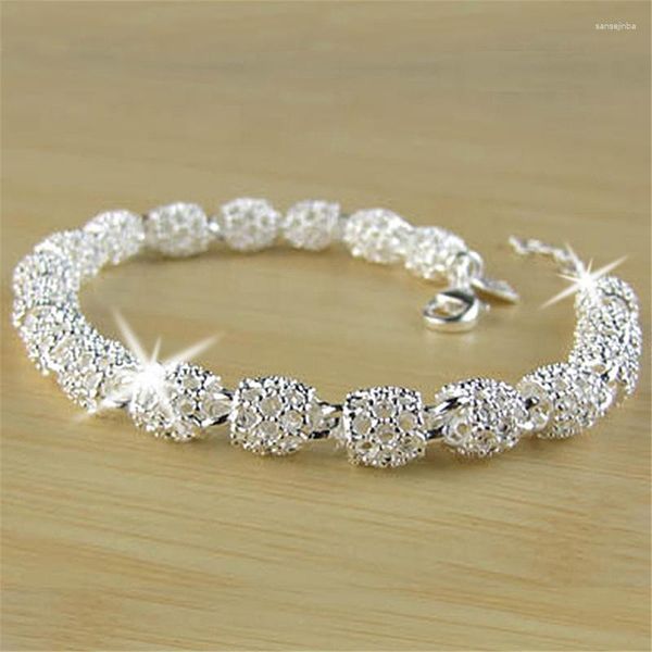 Braccialetti con ciondoli Braccialetto a catena con perline cave placcatura in argento rame bianco per accessori per braccialetti da donna Chiusura da polso regalo