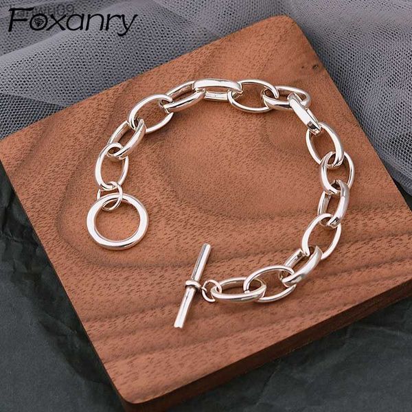 Foxanry Silver Color Thick Chain Brcacelet for Women Fashion Simple TO Fivele Thai Silver Bracelet Party Jewelry Gifts L230704