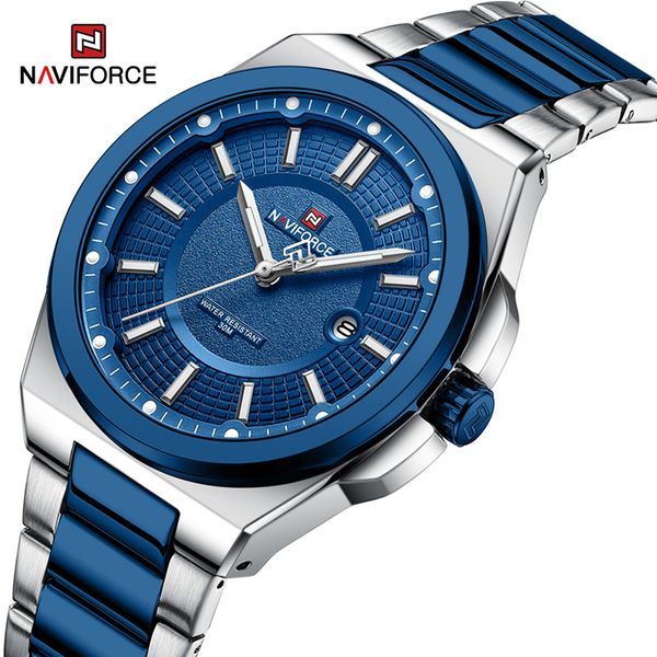 NAVIFORCE Novo relógio masculino com pulseira de aço inoxidável militar casual relógios de pulso masculino empresarial à prova d'água quartzo calendário relógio