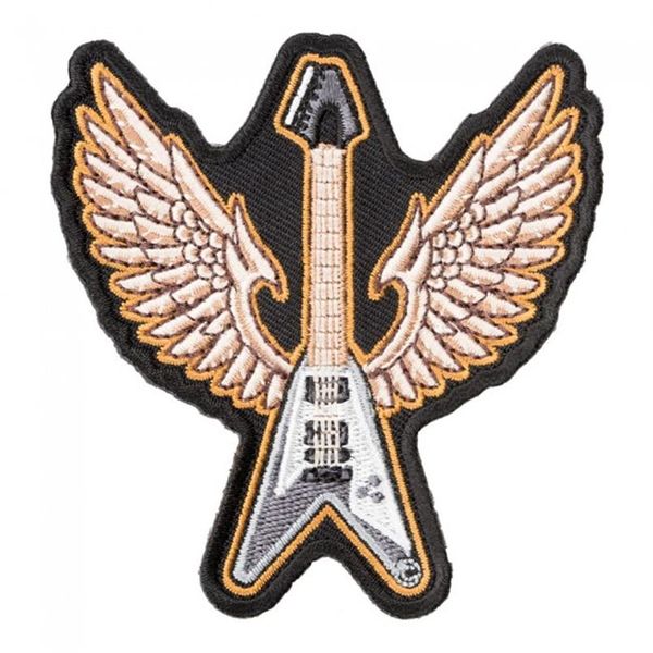 Patch de guitarra baixo Grey Flying V Instrumentos musicais Passe a ferro ou costure Patches bordados 3 3 25 POLEGADAS 1720