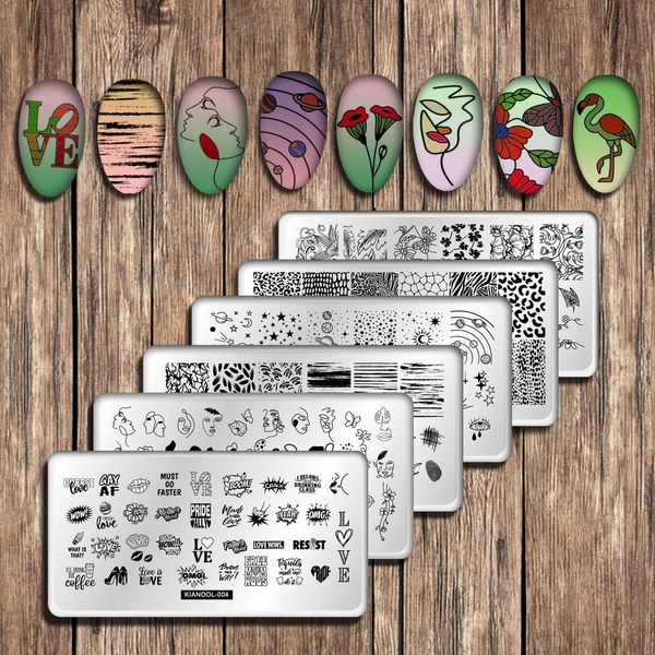 Adesivos Decalques Kits de Placas para Estampagem de Unhas 6pcs Flor de Amor Word Design Modelos Grandes Letra Animal Linha Estampador de Imagens Stenci 230712