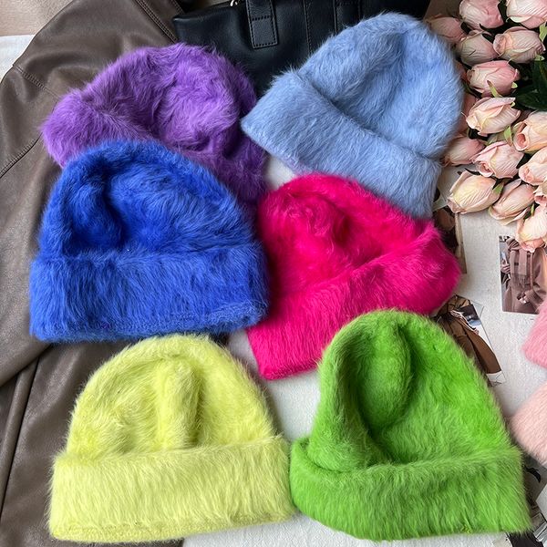 BeanieSkull Caps Fashion Rabbit Fur Y2k Berretti per donna Soft Warm Fluffy Angola Winter Hat Donna Antivento Bonnet Hat Skullies Cap 230711