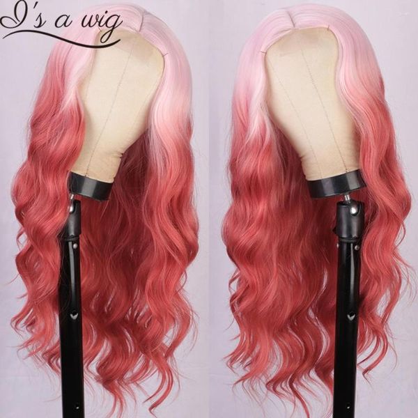 Parrucche sintetiche I's A Wig Pink Red Long Body Wave per donna Biondo Giallo Marrone Arancione Cosplay Party Halloween