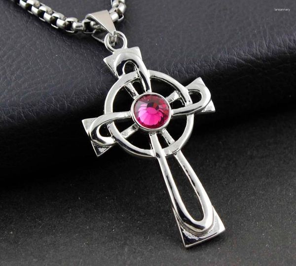 Colares pendentes Cross Celtic Cross w/ Purple CZ Titanium Feminino Aço inoxidável Presente