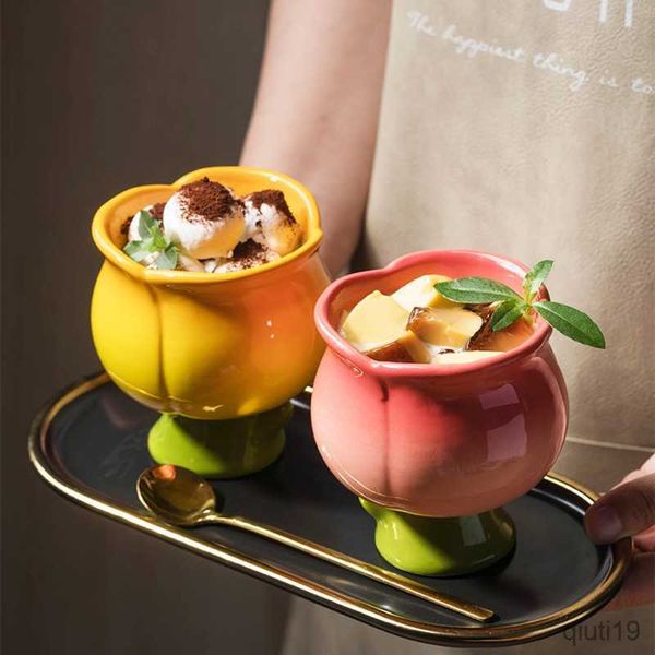 Tazze Fiori irregolari fatti a mano Tazza da dessert Calice Tulipano dipinto a mano Tazze in ceramica Tazza da acqua Coppa da gelato Bella tazza da caffè al latte R230712