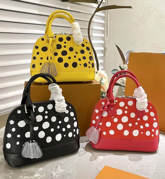 L x Yayoi Kusama Alma BB-Tasche mit Henkel, Infinity Dots-Aufdruck, Handtasche, YK-Monogramme, mehrfarbige Punkte, 2023, Tragetasche, Damen-Designer-Umhängetasche, AAA