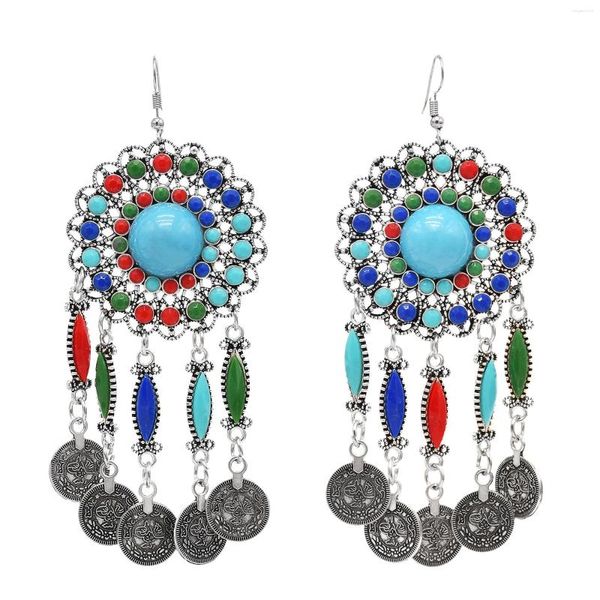 Baumelnde Ohrringe Gypsy Jhumka für Frauen, mehrfarbig, Perlen, Münze, lange Quaste, Tropfenohrring, türkischer Stammes-Party-Schmuck, Geschenk