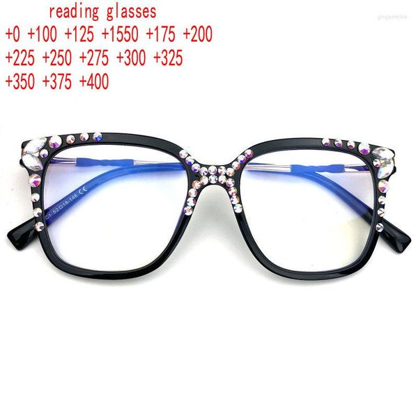 Sonnenbrille TR90 Diamant Lesebrille für Frauen Übergroße Strass Bling Computer Blaulichtblockierung XN