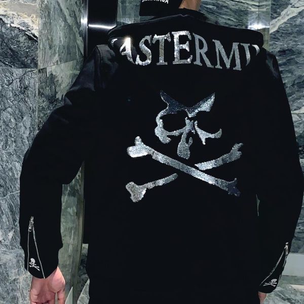 Moletons Masculinos MMJ 2023 Lantejoulas Caveira Homens e Mulheres Casais Casais Algodão com Capuz Plus Veludo Acolchoado Mastermind Sweatshirts WY381