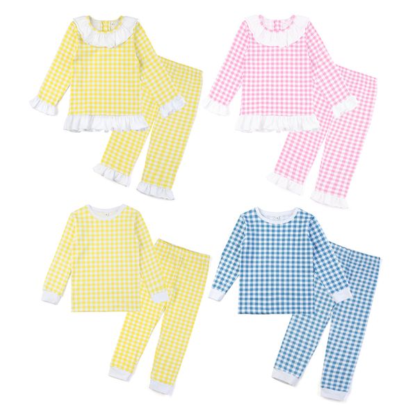 Conjunto de pijama de manga comprida guingão de algodão para crianças combinando para crianças pijamas de Páscoa 230711