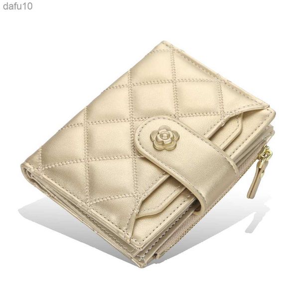 Portafoglio donna in pelle fiore oro piccola cerniera portamonete portamonete ragazza donna portafogli porta carte portafoglio baellerry plaid borsa rosa L230704