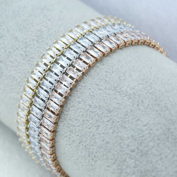 5 mm Baguette INS personalisiertes einfaches weißes Zirkon-Volldiamant-Klauenarmband Hip Hop Handstück Kettenarmbänder Armreif für Frauen Schmuck Großhandel Geschenke Bijoux