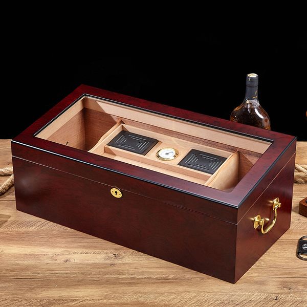 Humidor per sigari Scatola per sigari in legno di cedro di grande capacità Armadio per sigari con umidificatore Igrometro Ottimo regalo per papà / marito Vendita diretta in fabbrica