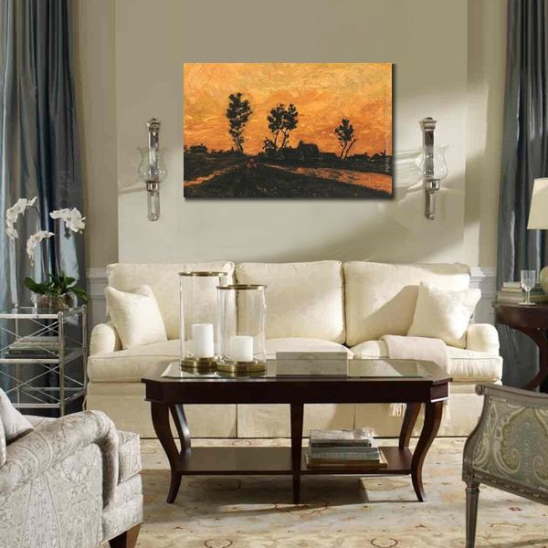 Paesaggio al tramonto Dipinto a mano Vincent Van Gogh Quadro su tela Impressionista Paesaggio per la decorazione domestica moderna
