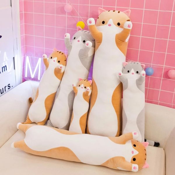 50cm yumuşak sevimli peluş uzun kedi yastık yastıkları doldurulmuş pamuklu bebek oyuncak öğle yemeği uyku yastığı Noel doğum günü hediyeleri fy7755