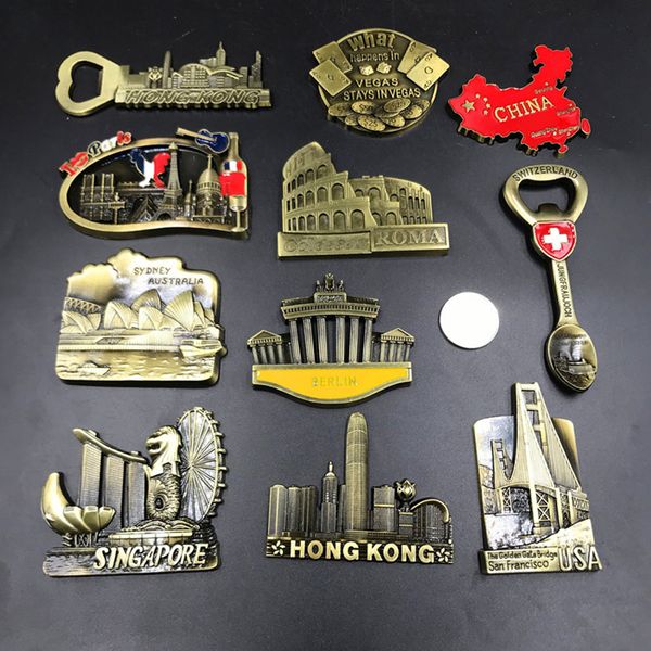 Magneti per il frigorifero Souvenir Paese USA Hong Kong Francia Parigi Dubai Viaggio Decorazione commemorativa Frigorifero Magnete in metallo 230711