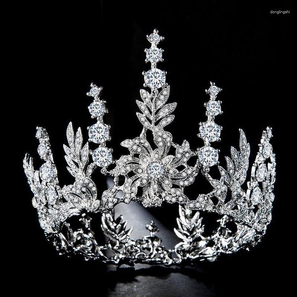 Saç klipleri barok vintage çiçek şerit kristal yuvarlak gelin tiaras taçlar kızlar kadınlar rhinestone diadem düğün aksesuarları