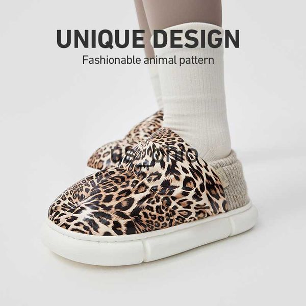 Chinelos UTUNE Leopard Print Toast Inverno Chinelos Femininos À Prova D' Água Antiderrapantes Sapatos Externos Para Homens Quentes Sapatilhas de Pelúcia 2022 Nova Moda J230712