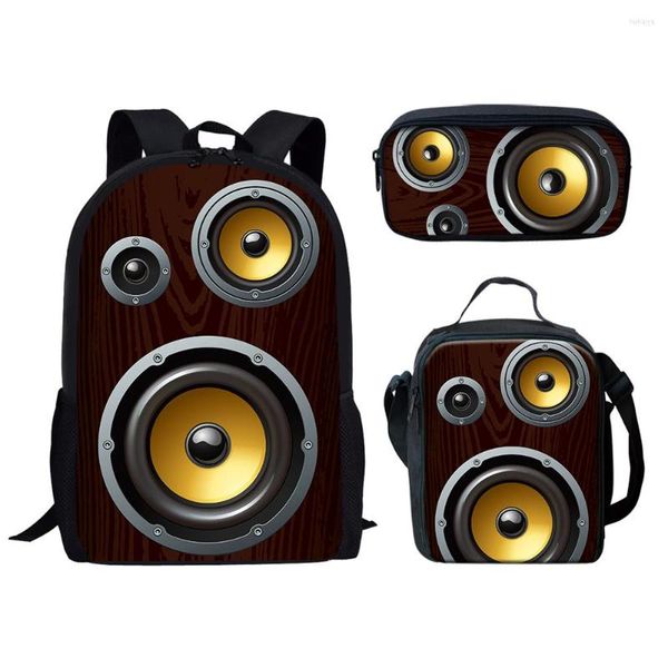 Rucksack, kreativ, modisch, lustiges Audio-Lautsprecher-Muster, 3D-Druck, 3 Stück/Set, Schüler-Schultaschen, Laptop, Tagesrucksack, Lunch-Tasche, Federmäppchen