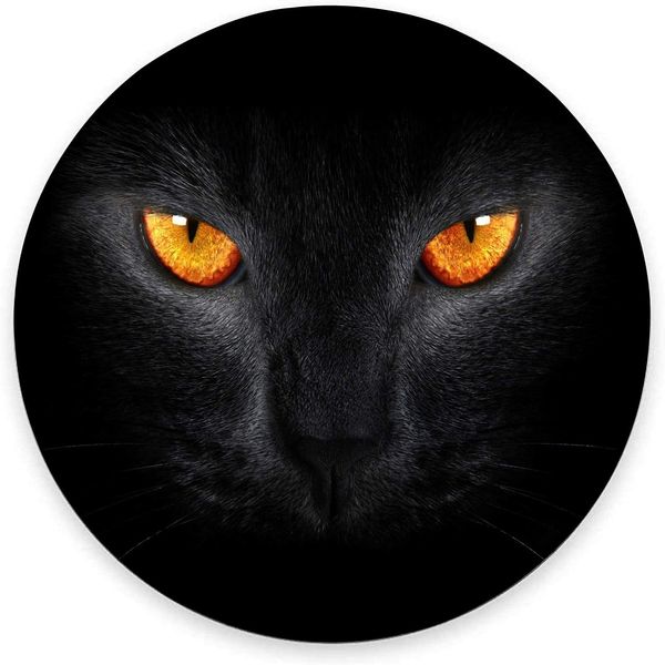 Mouse pad redondo para gato rosto de gato preto com olhos amarelos mouse pad para jogos à prova d'água circular pequeno mouse pad antiderrapante base de borracha